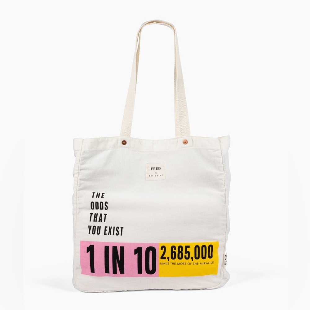 NEW Katie Kime x FEED Wonder Tote White Canvas Bag
